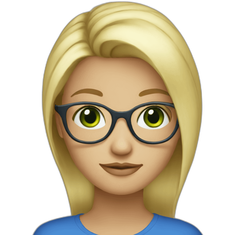 Create a green-eyed blonde girl with glasses and a blue top emoji