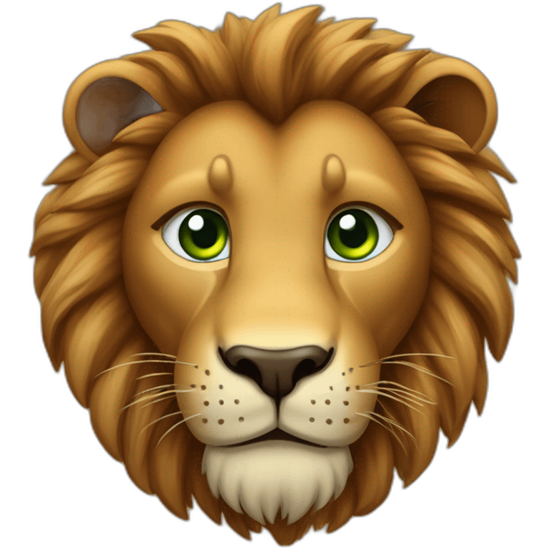 Lion fourrure marron crinière marron foncée yeux verts emoji