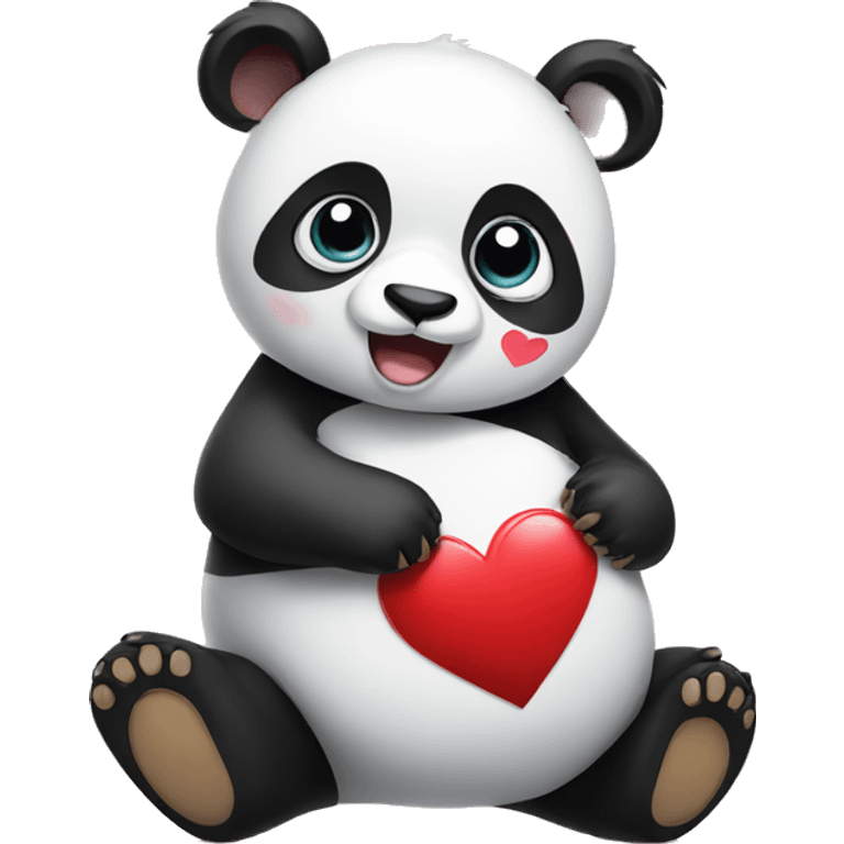 Panda with big eyes holding a heart emoji