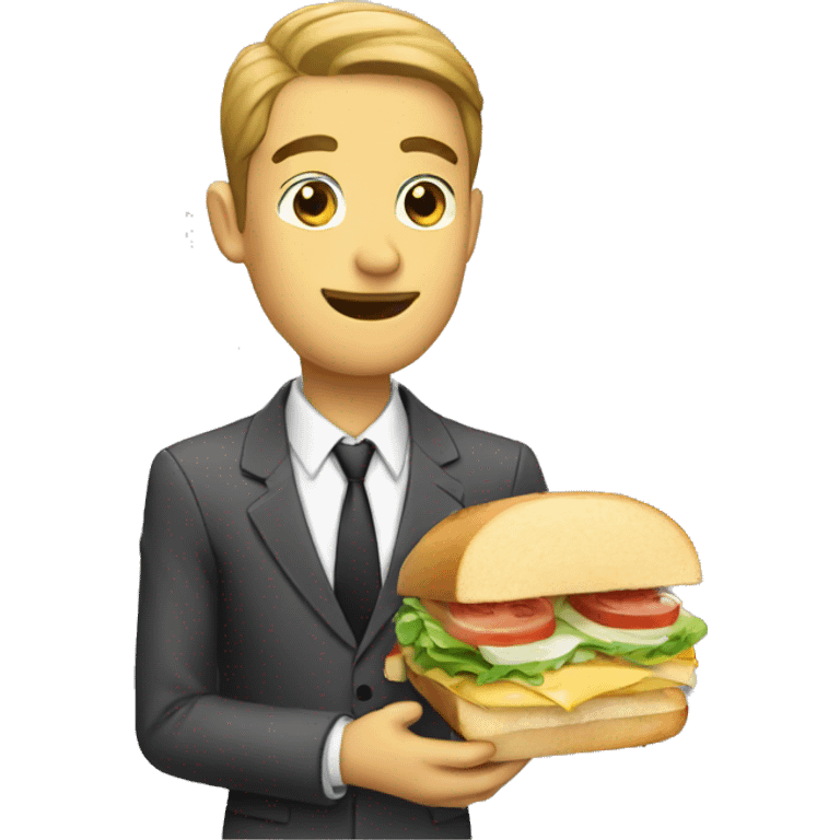 a man wearing a suit and tie and eating a sandwich emoji