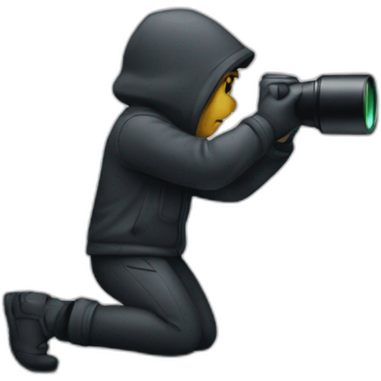 person crouching using a spy glass emoji