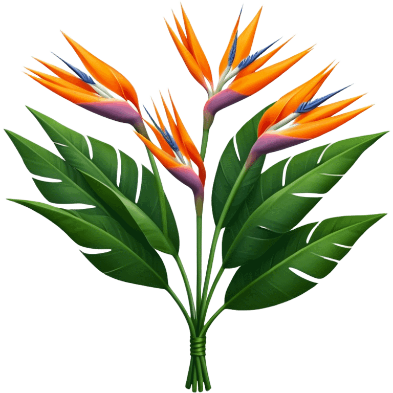 luxuriant, big bouquet Strelitzia Reginae, stem, leaf emoji