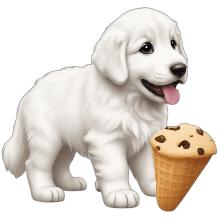 Great pyrenees puppy with a treat emoji