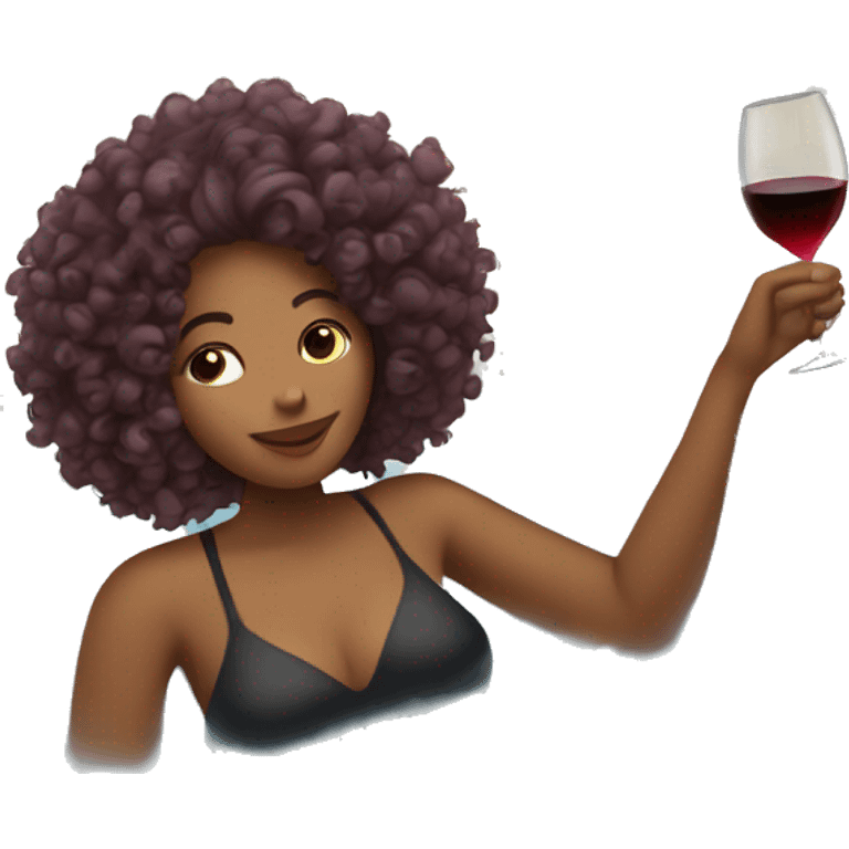 Woman with curly hair drinking wine in a bubble bath emoji