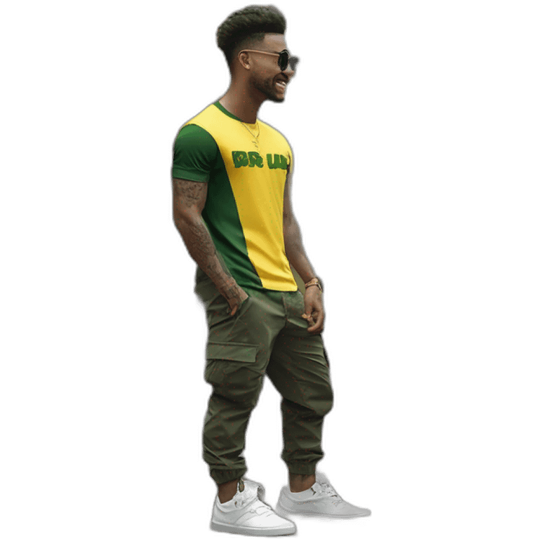 Açougueiro Cariocas do Rio de Janeiro Brasil, criar do RJ roupas típicas da favela Streetwear black Brazilian young favela barberman doing a degradê militar fase in a black Brazilian Man emoji