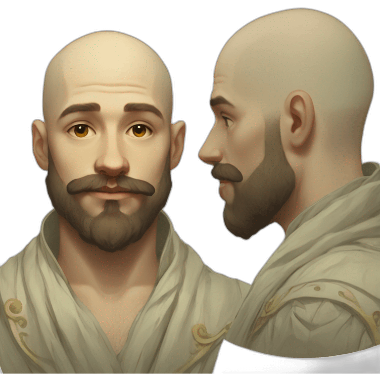 Bald young man with beard alphonse mucha emoji