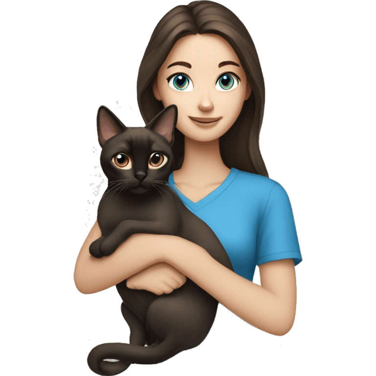 brunette girl blue eyes holding siamese cat emoji