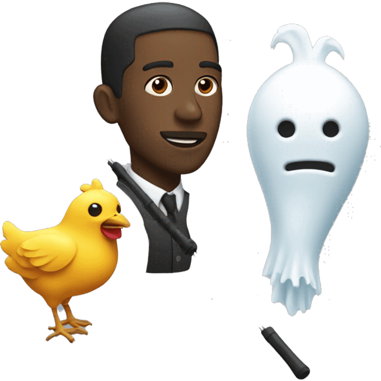 Black man next to a ghost head with chicken on a fishing rod emoji