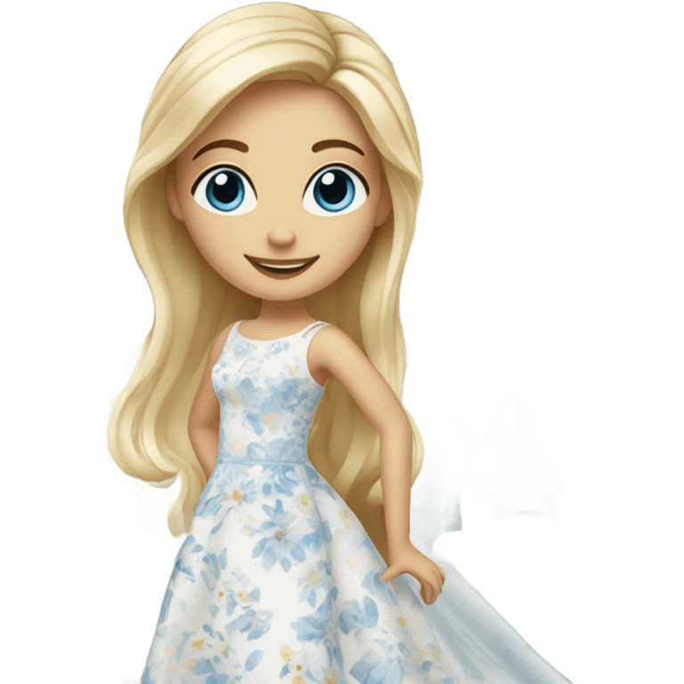 Beautiful blond girl with blue eyes and floral wedding dress emoji