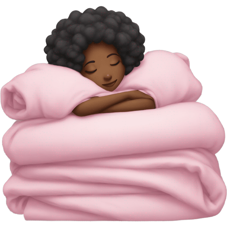 black girl sleeping with pink blanket with lashes with cloud on her head emoji