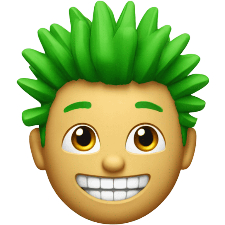 Green smiling 3d emoji with Mohawk and teeth emoji