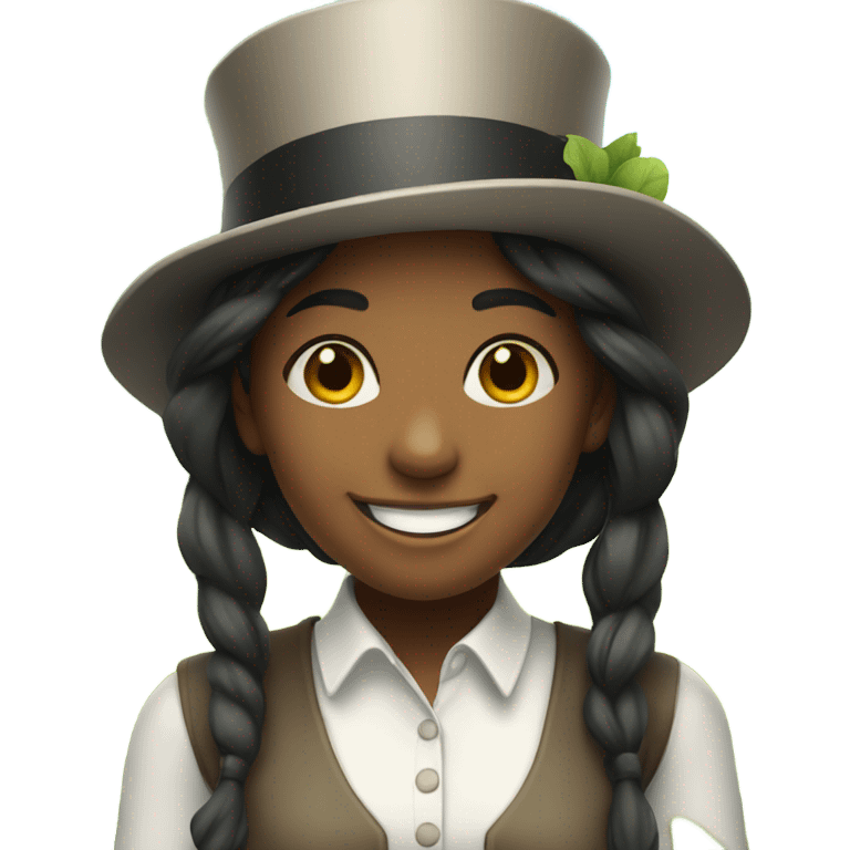 smiling girl in nature wearing a top hat emoji