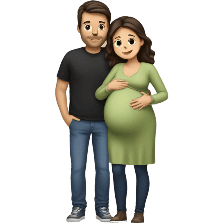 Pregnant brunette hugging man emoji