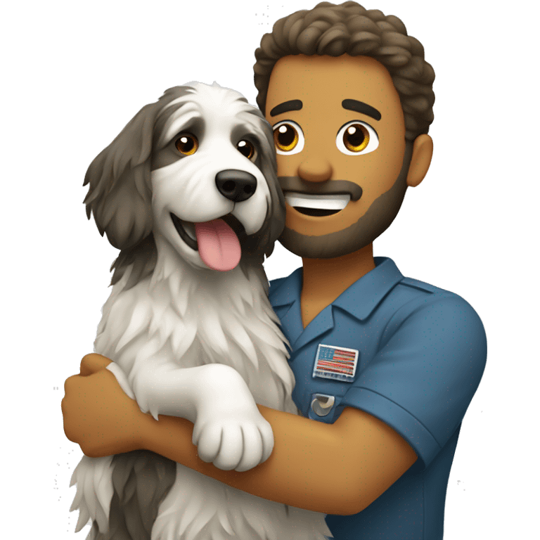 a vet hugging a shaggy dog emoji