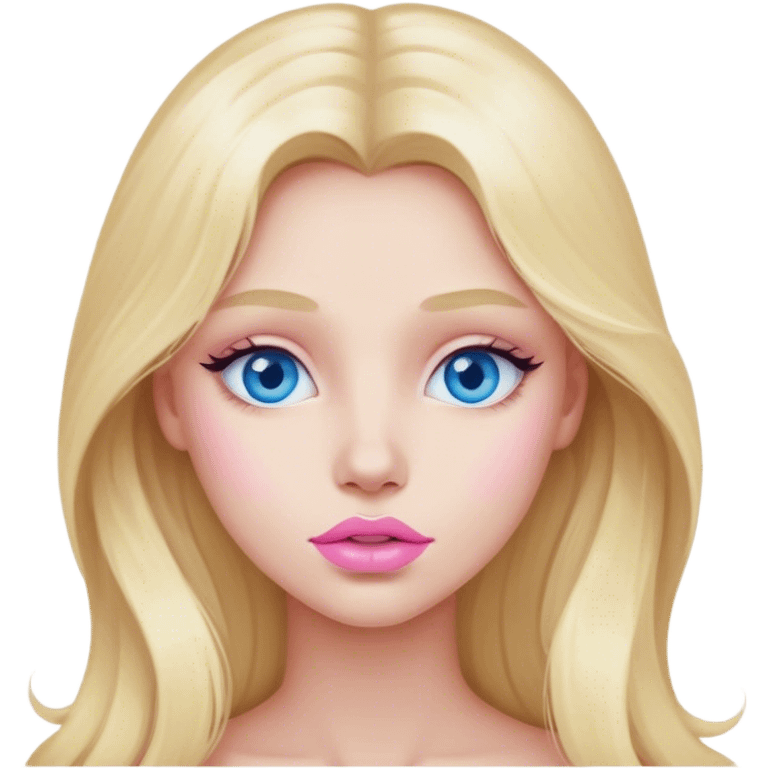 Cinematic realistic blonde with long hair, blue eyes and painted pastel pink lips came up with an idea emoji