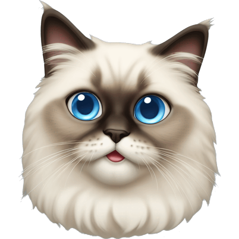 a cute himalayan cat with blue eyes with his tongue out emoji