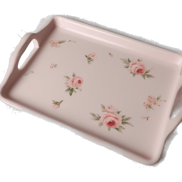 Light pink glass serving tray with handles, shabby chic style with floral print emoji