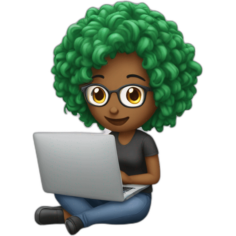 Female Graphic designer working in laptop having her hair in a pun emoji