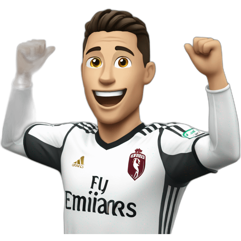 Cristiano Ronaldo celebrating a goal doing the siu emoji