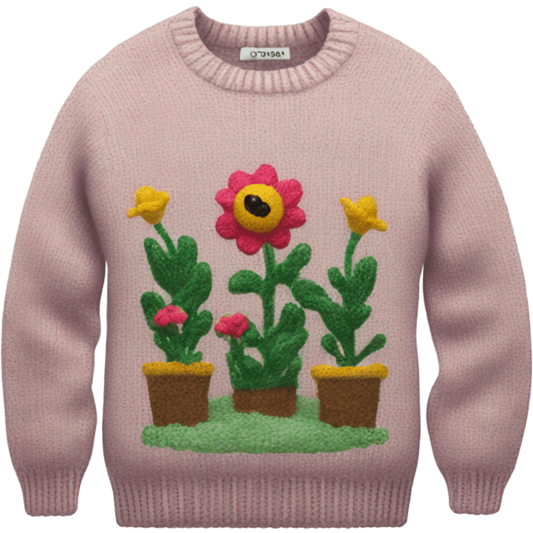 Knit sweater with garden glittery design emoji