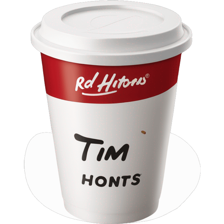 “Red Tim Hortons coffee cup with large white ‘Tim Hortons’ logo in script, black plastic lid, and a simple, clean design.” emoji