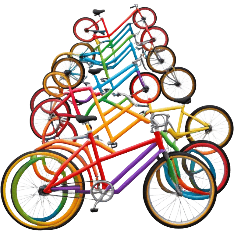 Shape that is built of several different bicycles of different colors and types. Bicycles are connected into weird looking shape. emoji