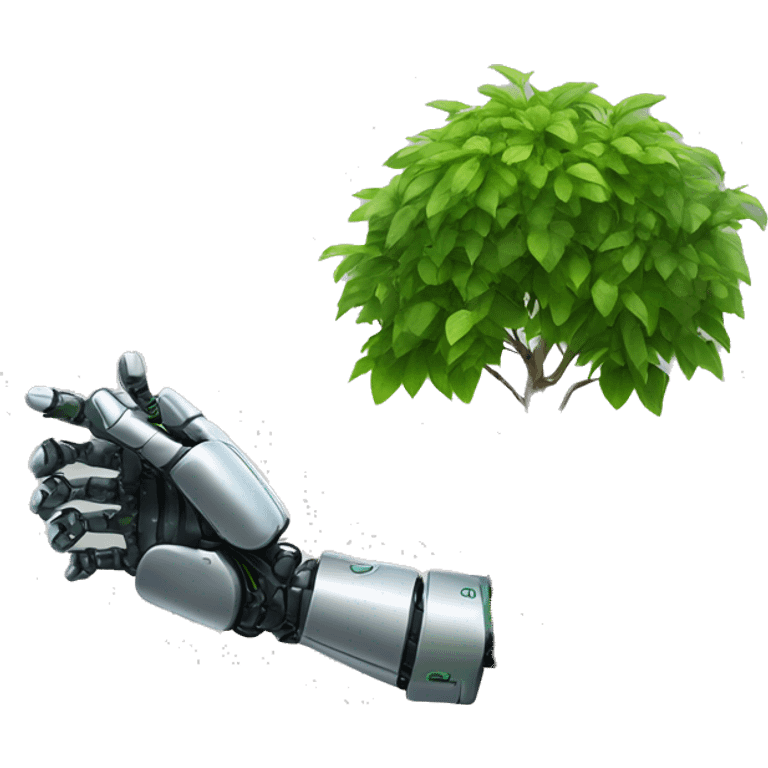 robot hand holding tree sapling out horizontaly emoji