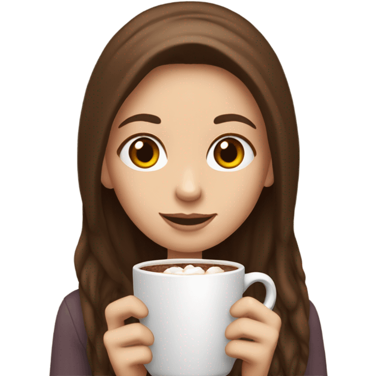 white girl with brown long hair and a hot chocolate emoji