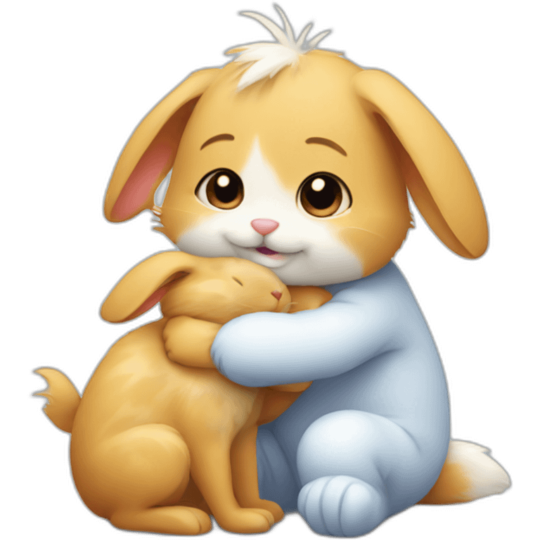 bunny hugs a kitten emoji