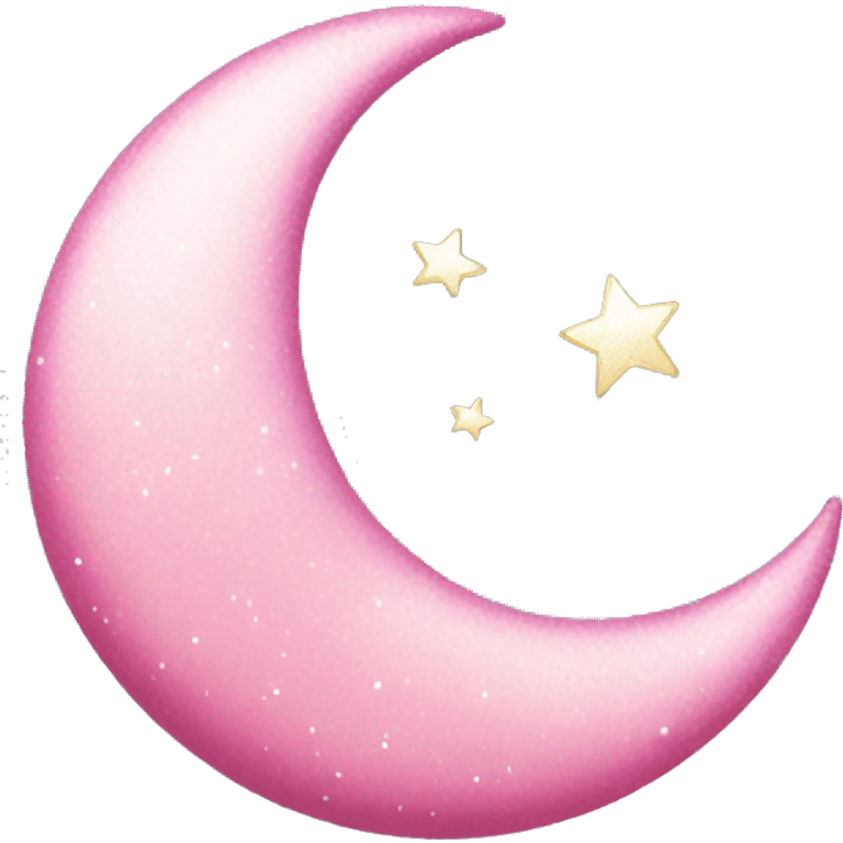 Pink crescent moon with sparkly white clouds emoji