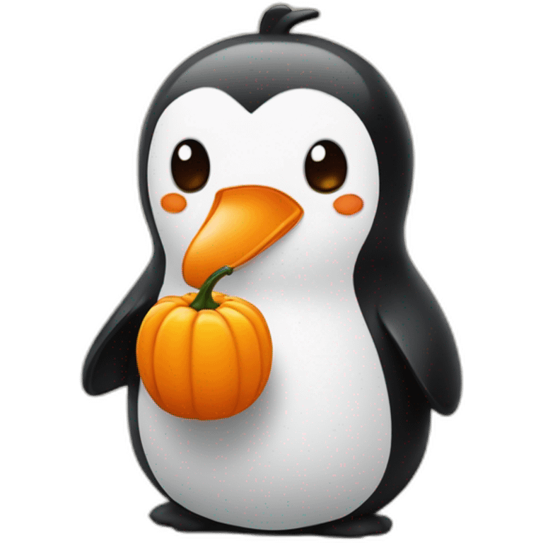 Un pingouin avec une citrouille accompagnée d'un œuf emoji