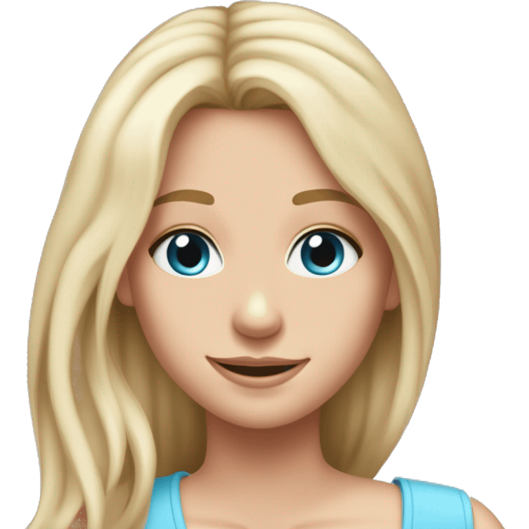 Girl with pink tank top and pale blue eyes skin straight dirty blonde hair with light blonde highlights with makeup smiling and long hair emoji