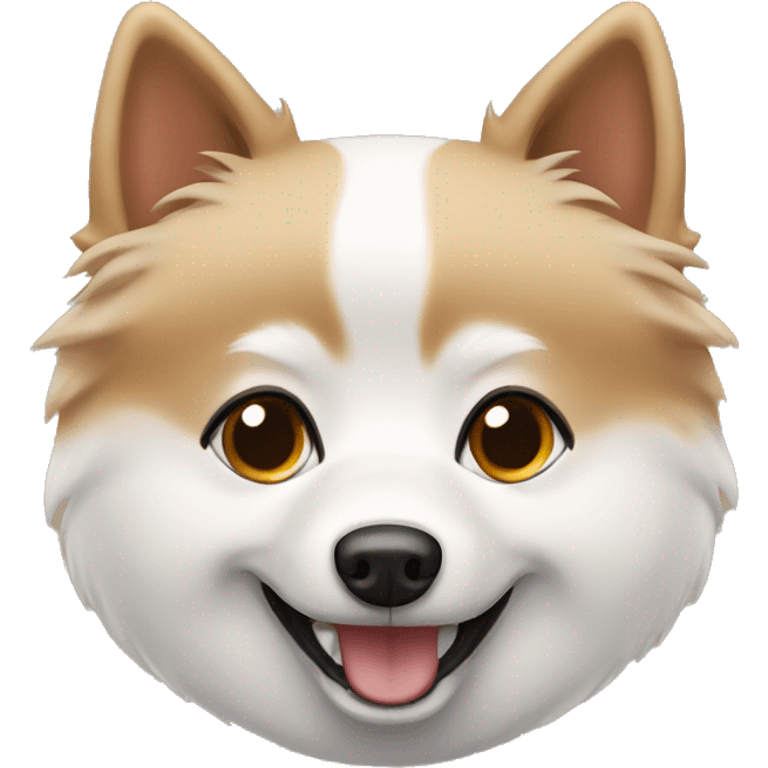 white and beige spitz with brown eyes smiling emoji