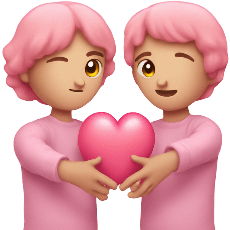 Lovers with heart pink pastel in hands emoji