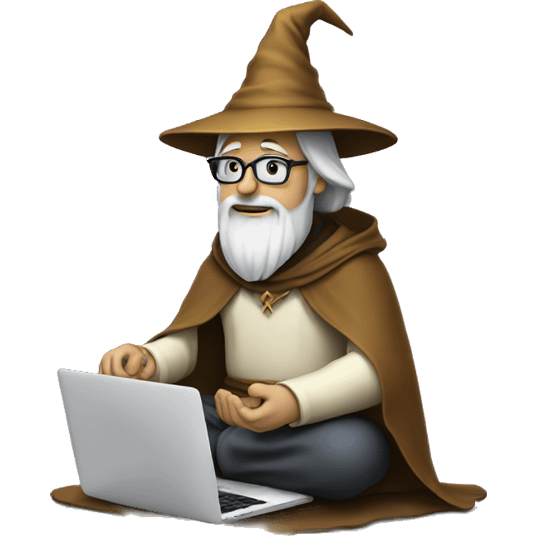 Wizard sitting cross legged and working on a macbook emoji