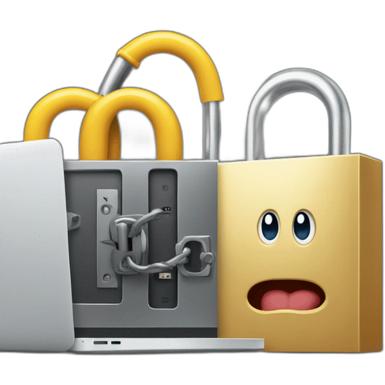 giant lock next to a mac computer emoji