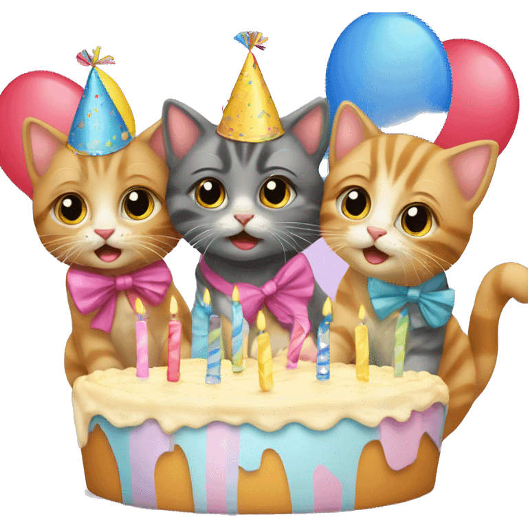 3 kittens at a birthday party emoji