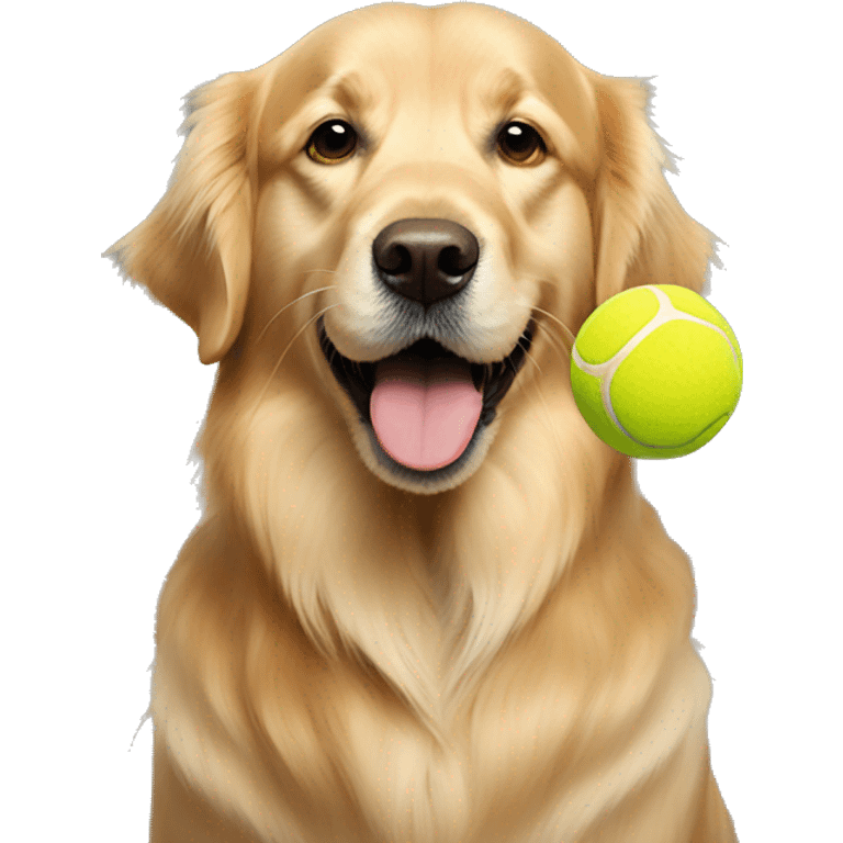 Golden retriever with tennis ball in their mouth emoji