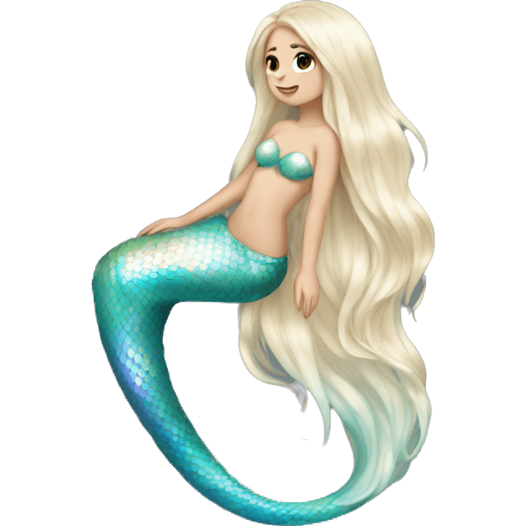 Iridescent mermaid tail full body white girl long hair emoji