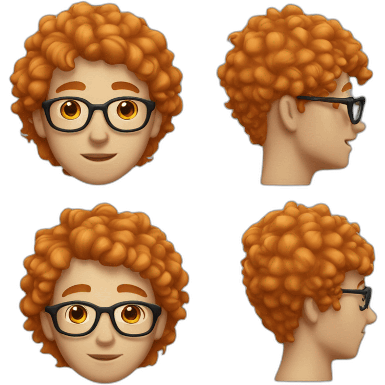 white boy, thin, curly orange hair and with a red birthmark on his neck and glasses. emoji