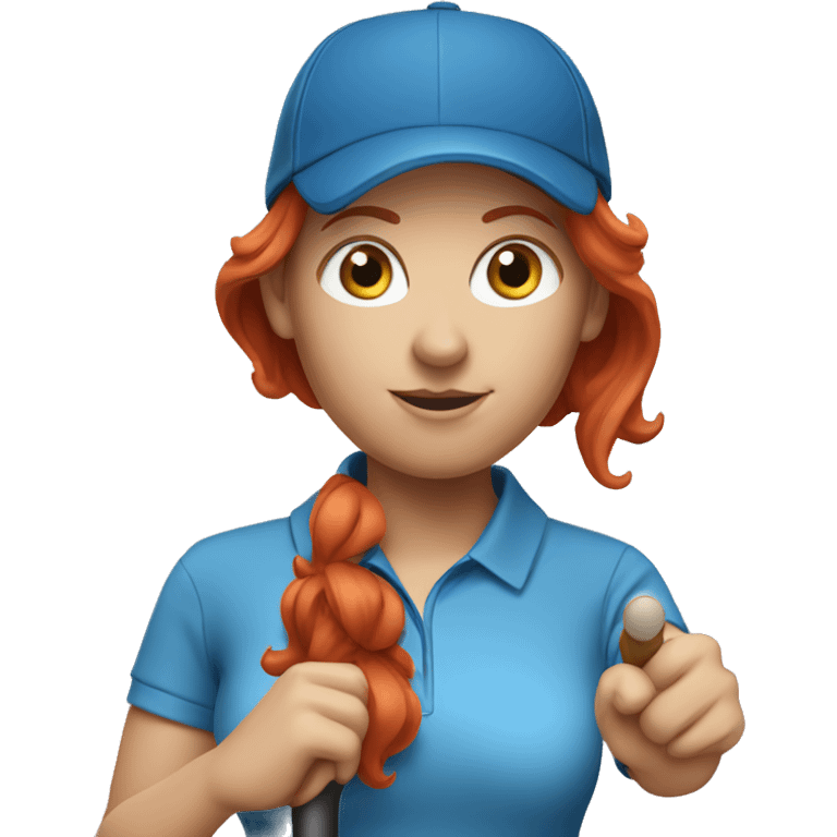 a female golf coach with red hair, blue shirt emoji