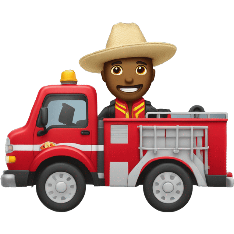 Man with sombrero driving fire truck  emoji