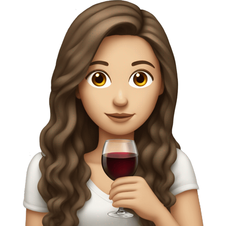 white girl with long brown hair and with brown eyes drinking a glass of wine emoji