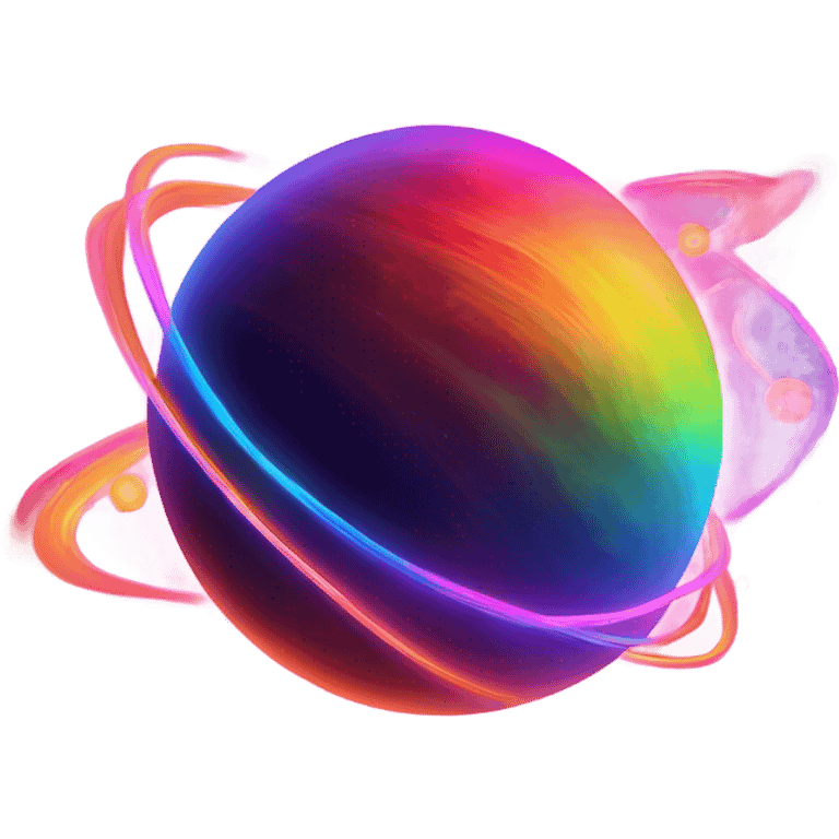 Neon rainbow planet with rings glowing  emoji