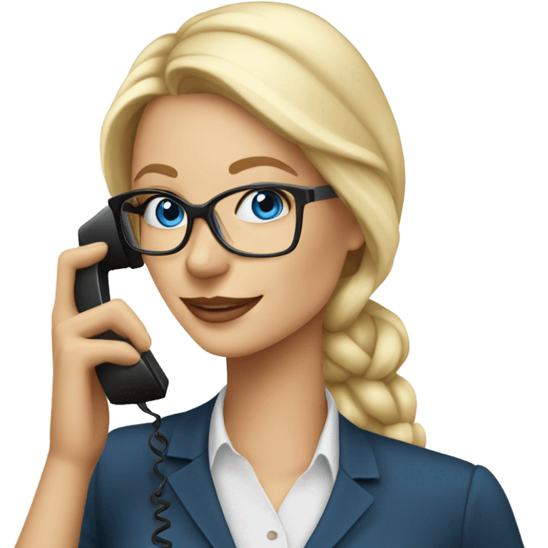 Elegant real blonde lady with glasses happy blue eyes talking on a phone  emoji