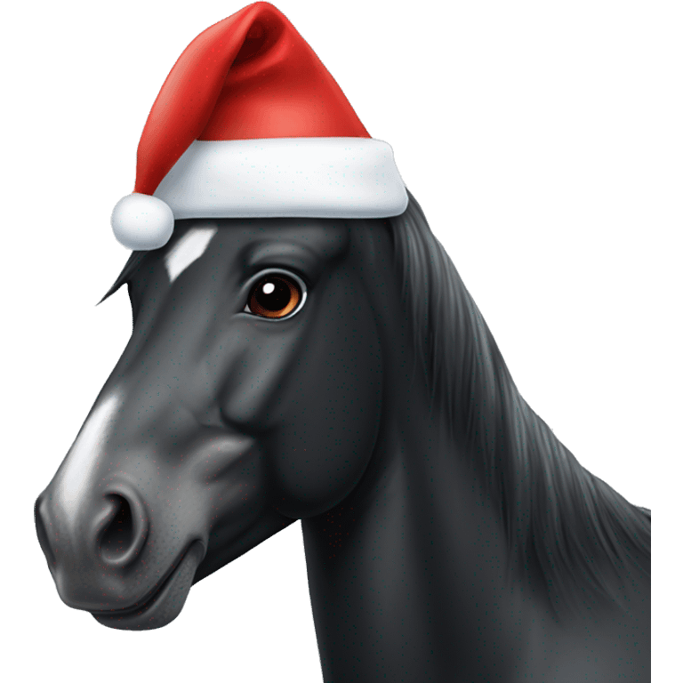 Black horse with white dot marking on forehead  wearing Santa hat  emoji