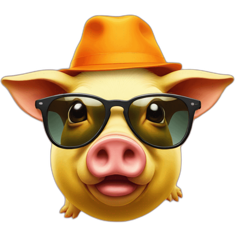 yellow pig with sunglasses in a orange hat in a shoes  emoji