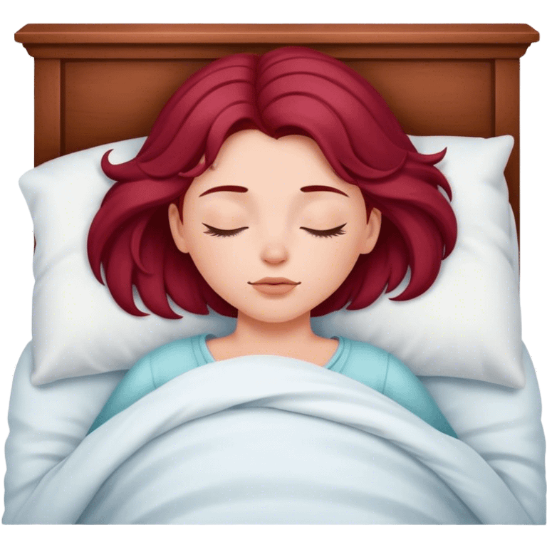 A beautiful, burgundy long haired girl sleeping in bed emoji