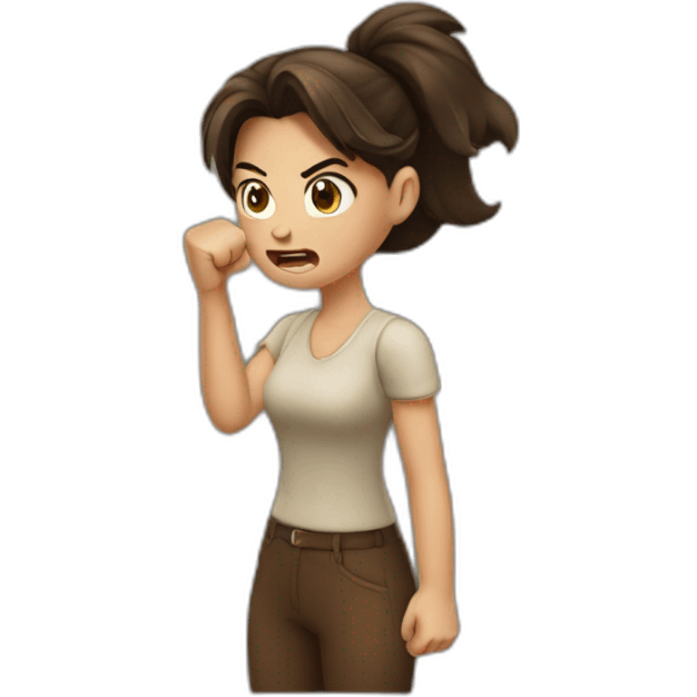 Angry brunette shaking her fist emoji