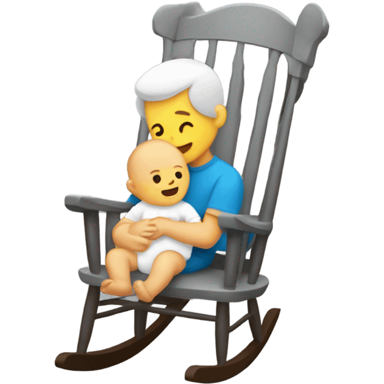 White man rocking white baby in puffy grey rocker  emoji